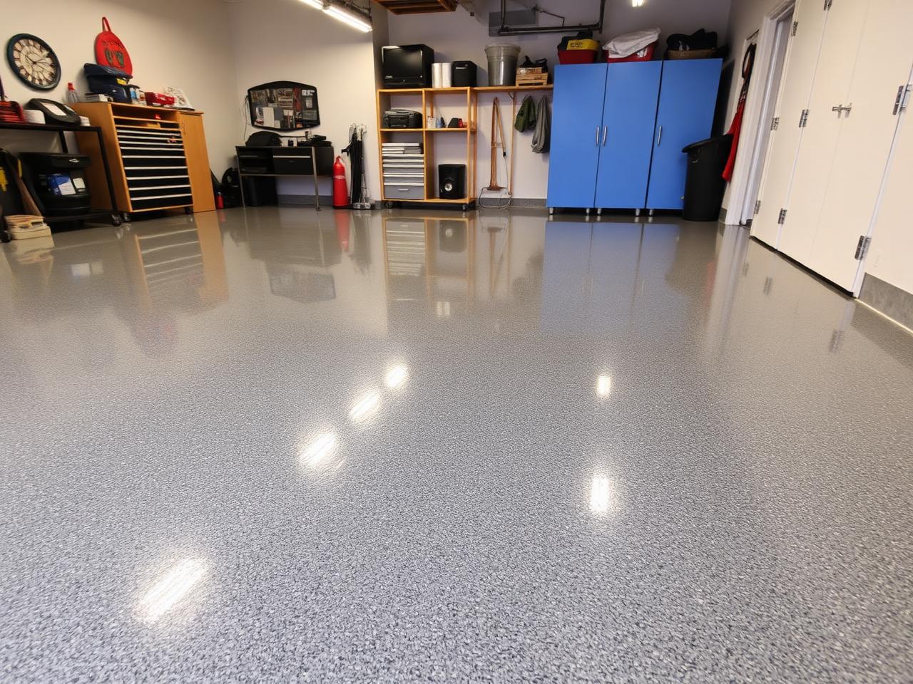 Metallic gray epoxy-coated residential garage floor in Crystal Lake, IL