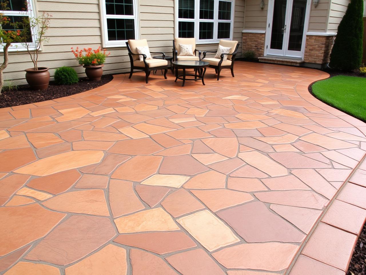 Stamped concrete backyard patio with slate pattern in Belvidere, IL